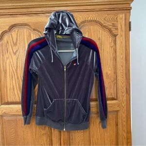 Aviator Nation Classic Velvet‎ Zip Hoodie Grey Rainbow 5 Stripe Womens Sz XS